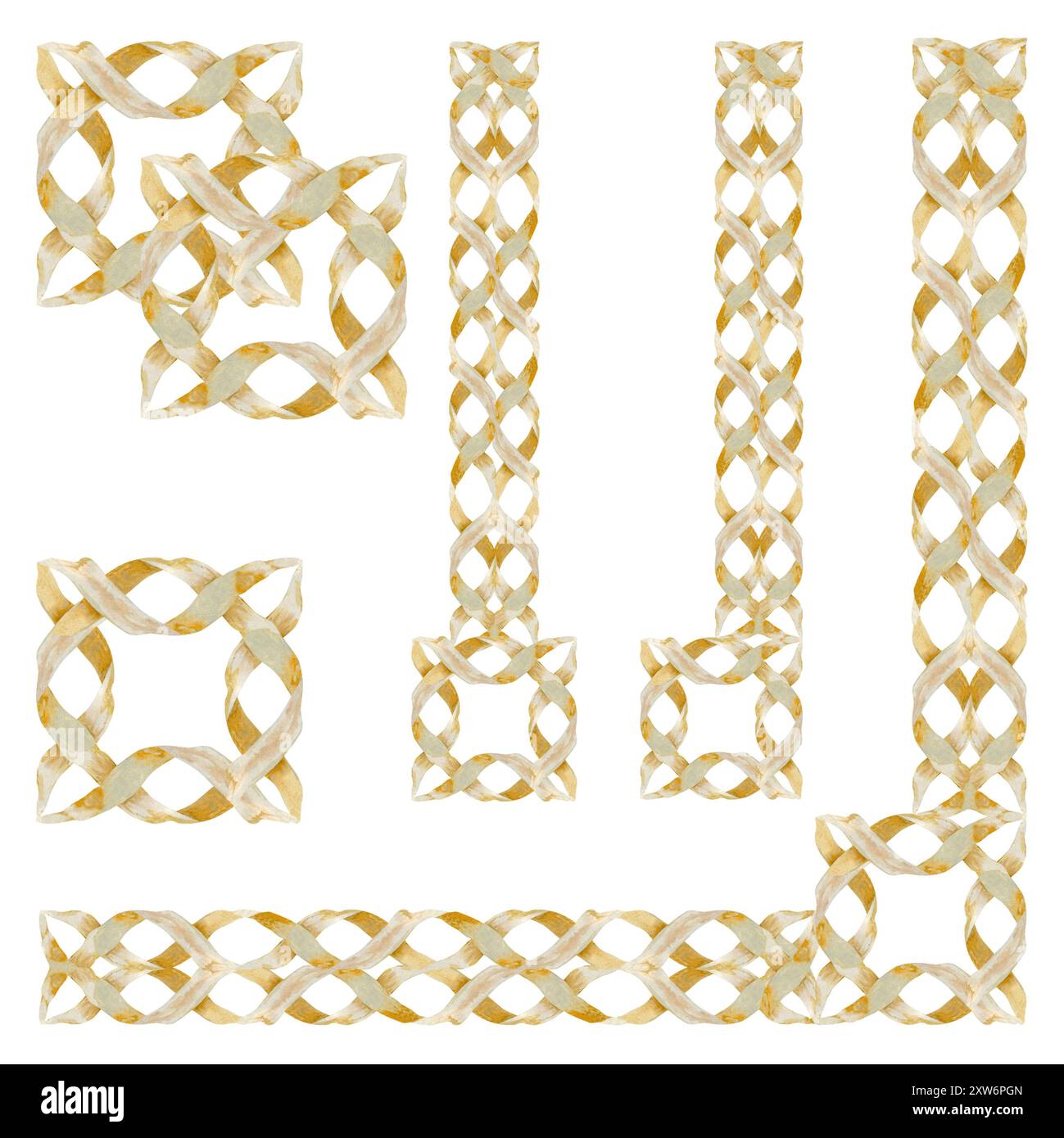 Set per la progettazione di cornici in nastro di carta per testi decorativi. Illustrazione in acquerello degli elementi della cornice isolati su sfondo bianco. Tessuto vintage Foto Stock