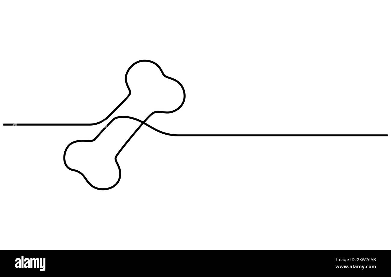 Disegno continuo di una linea dell'immagine del vettore grafico della linea ossea. Arte di linea dell'osso di cane. Illustrazione Vettoriale