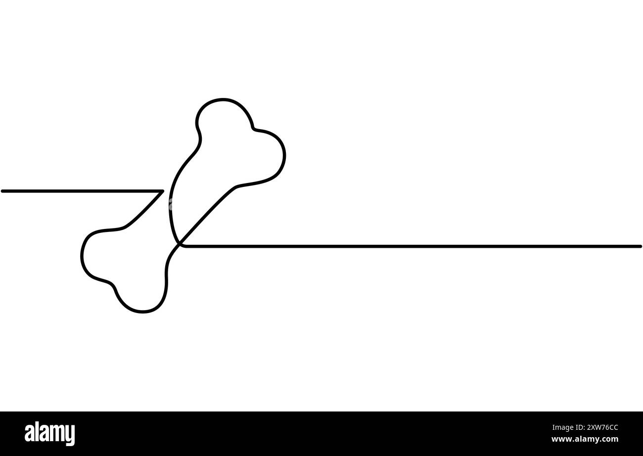 Disegno continuo di una linea dell'immagine del vettore grafico della linea ossea. Arte di linea dell'osso di cane. Illustrazione Vettoriale