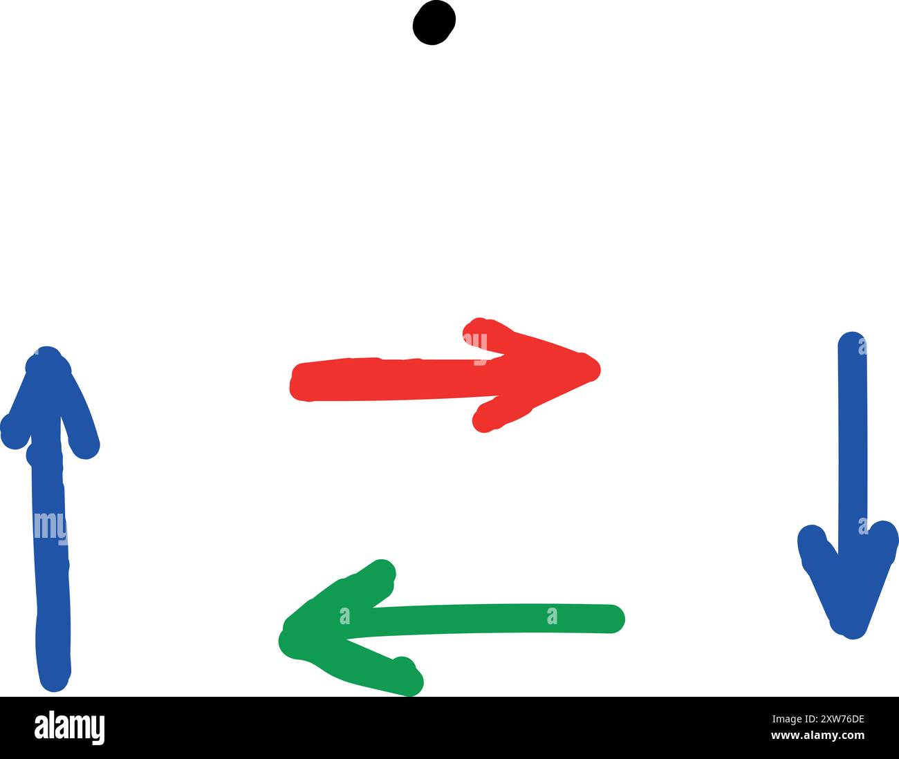 Frecce colorate disegnate a mano che puntano in direzioni diverse. Illustrazione Vettoriale