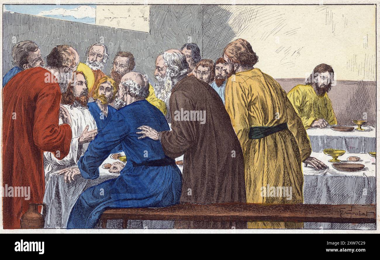 L'ultima cena - la cene - da 'Histoire sainte' vers 1890 - di Henri Grobet Foto Stock