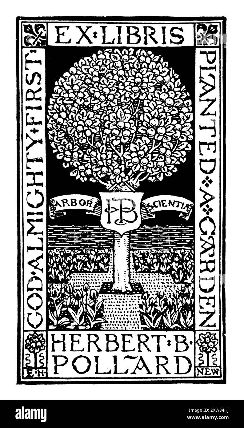1898 Libreria con motivo di mele per Herbert B Pollard, disegnata dall'artista del gruppo Birmingham Edmund Hort New Foto Stock