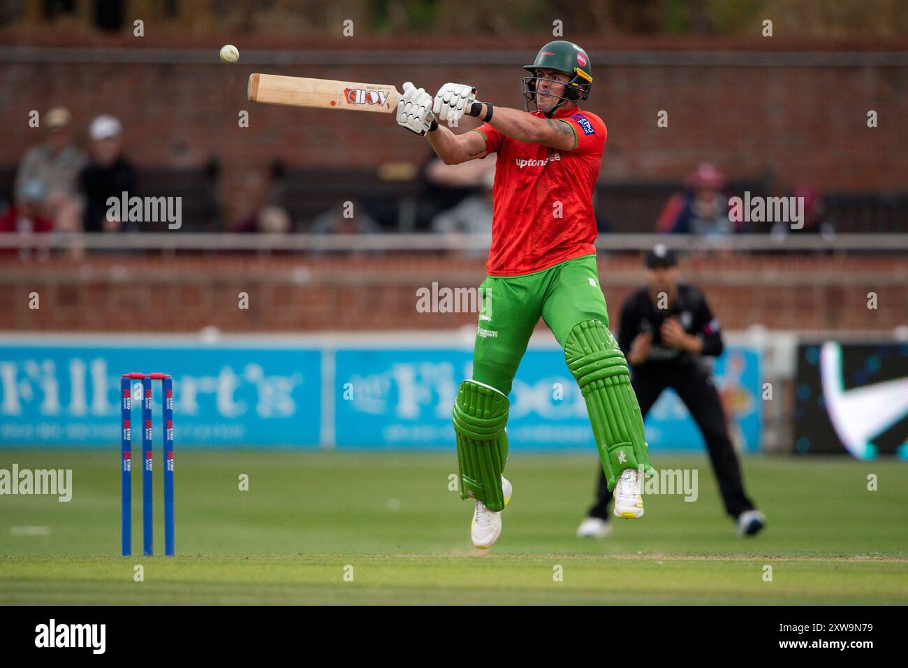 Taunton, Regno Unito. 18 agosto 2024. Roman Walker del Leicestershire batte durante la semifinale della Metro Bank One Day Cup tra Somerset e Leicestershire al Cooper Associates County Ground. Crediti: Dave Vokes/Alamy Live News Foto Stock