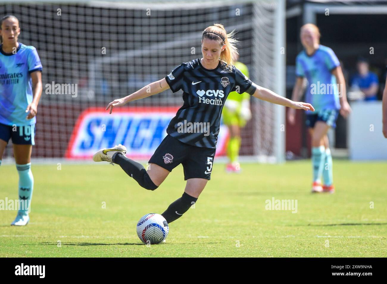 Washington, DC, Stati Uniti. 18 agosto 2024. Washington, DC, Stati Uniti, 18 agosto 2024: Annaic Butel (5 Washington Spirit) durante l'amichevole internazionale tra Washington Spirit e Arsenal all'Audi Field di Washington, DC, Stati Uniti (SOLO USO EDITORIALE). (Rebekah Wynkoop/SPP) credito: SPP Sport Press Photo. /Alamy Live News Foto Stock