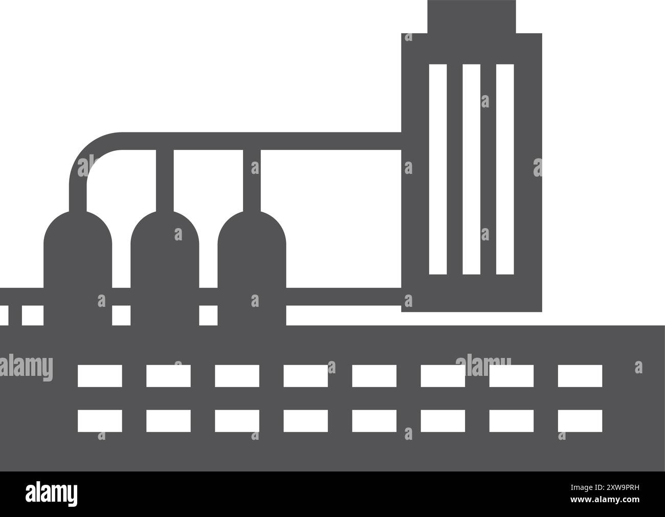 Icona nera dell'edificio industriale. Fabbrica di raffineria chimica Illustrazione Vettoriale