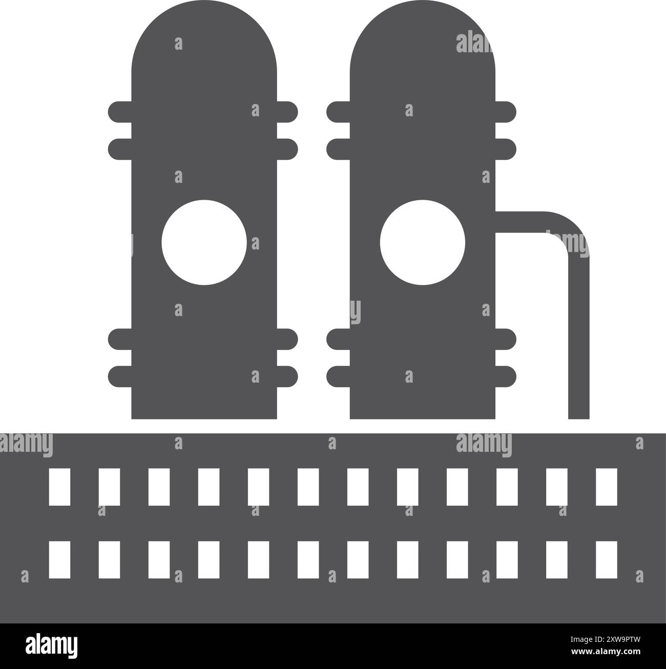 Fabbrica di produzione chimica. Silhouette nera dell'edificio di produzione Illustrazione Vettoriale
