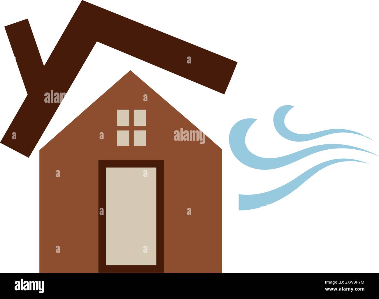 Casa che rompe il vento della tempesta. Icona a colori per calamità naturali Illustrazione Vettoriale