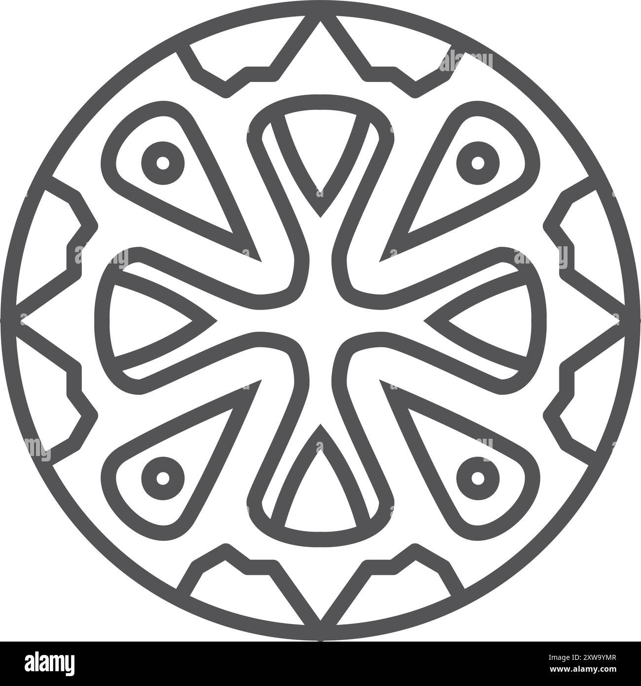 Ornamento in linea asiatica. Ripetizione geometrica tradizionale arrotondata Illustrazione Vettoriale
