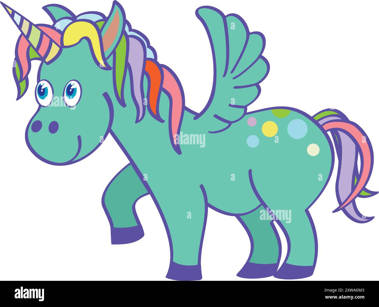 Animale da favola. Felice carattere unicorno. Creatura magica Illustrazione Vettoriale