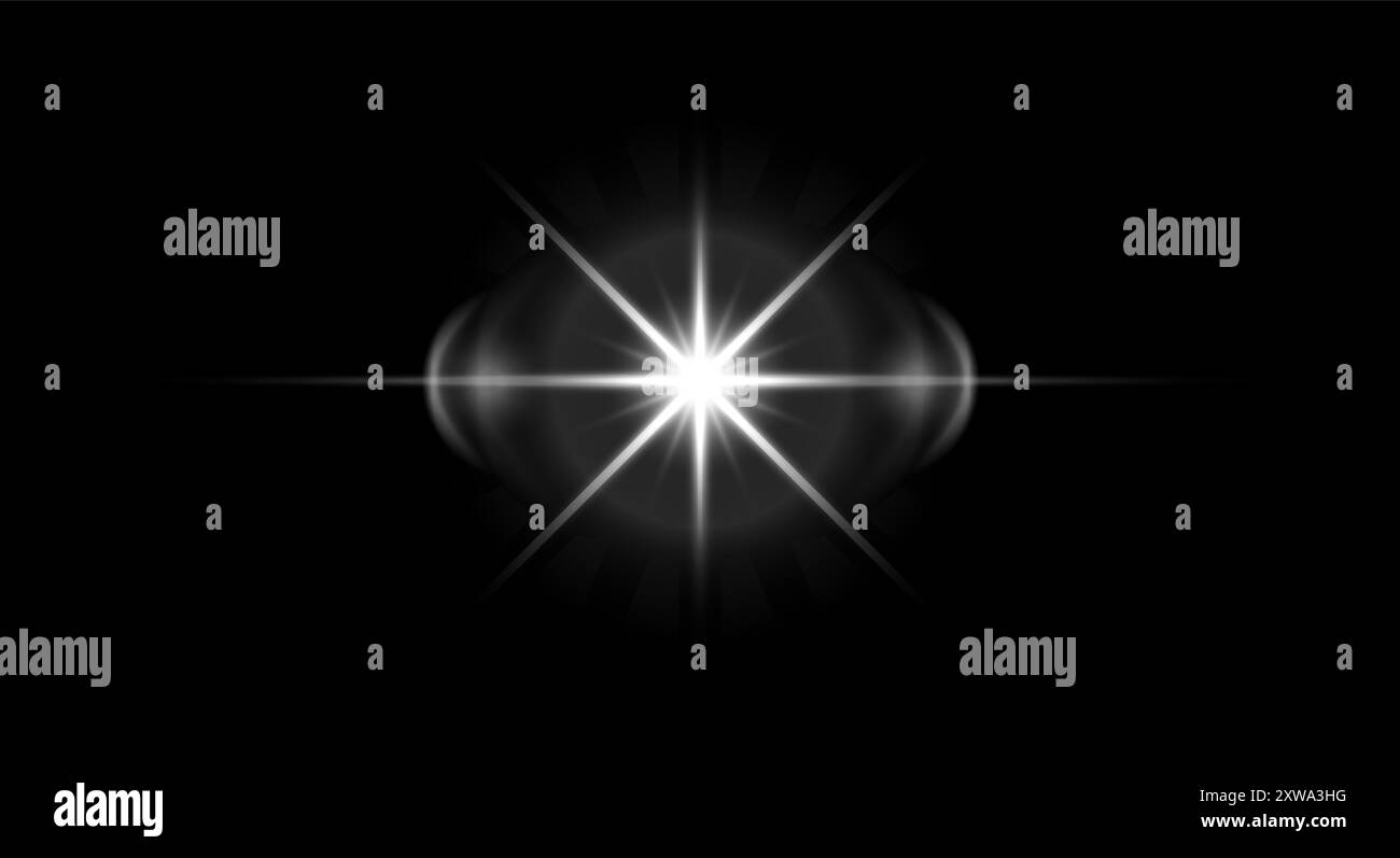 Effetto raggi scintillanti delle stelle. Luce soffusa bianca Illustrazione Vettoriale