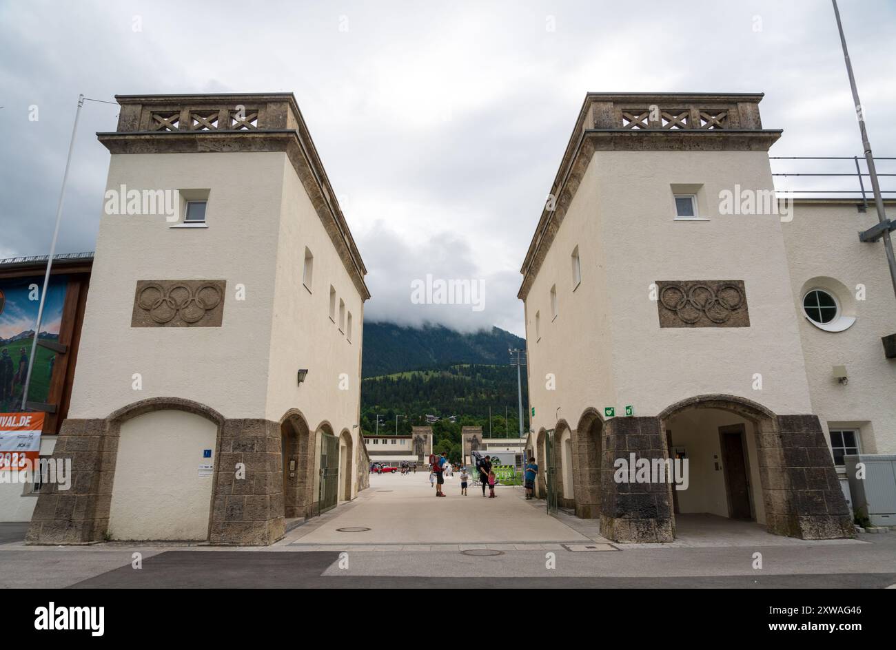 Il salto con gli sci olimpici a Garmisch Foto Stock