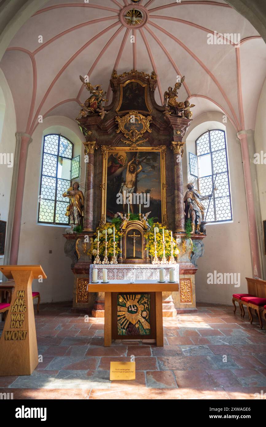 Chiesa parrocchiale di San Sebastiano, chiesa cattolica a Ramsau, Berchtesgaden, Baviera, architettura neogotica nelle Alpi della Germania Foto Stock