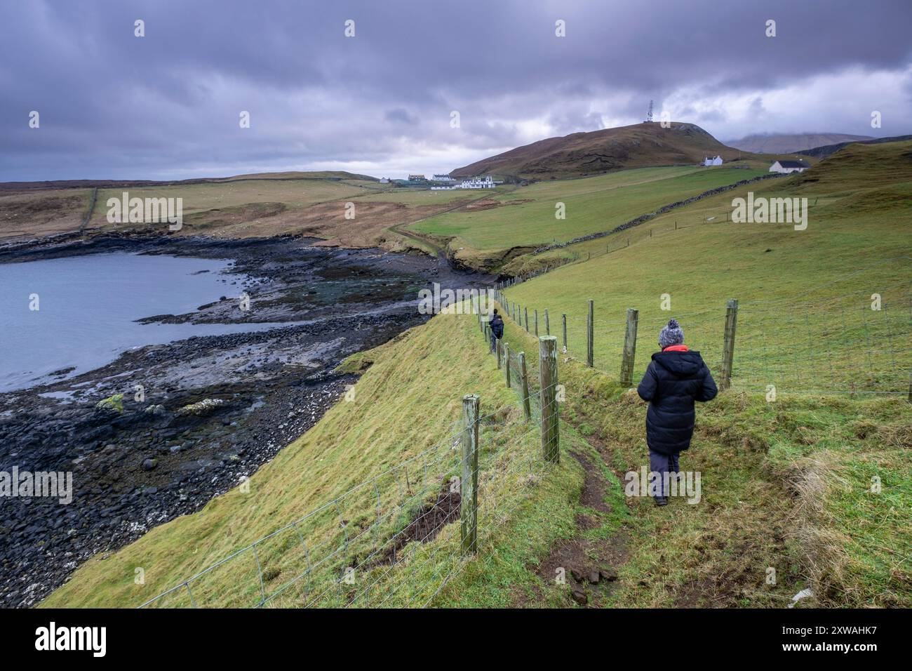 Percorso per il castello di Duntulm, costa settentrionale di Trotternish, isola di Skye, Highlands, Scozia, REGNO UNITO Foto Stock