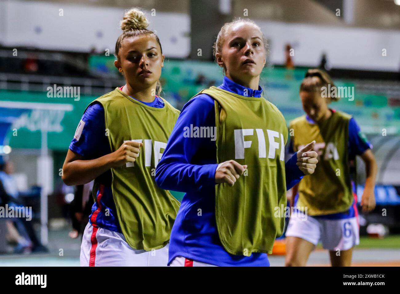 Oceane Hurtre e Lou Bogaert di Francia durante la partita di Coppa del mondo femminile FIFA U-20 Costa Rica Francia contro Repubblica di Corea il 17 agosto 2022. (Foto di Foto Stock