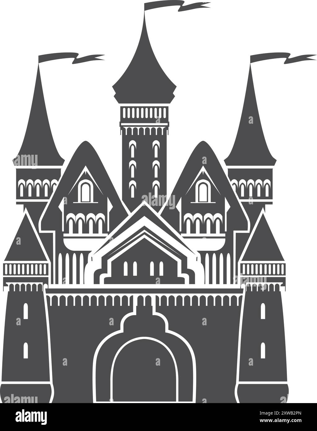 Torri del castello Fantasy. Icona del vecchio palazzo reale Illustrazione Vettoriale