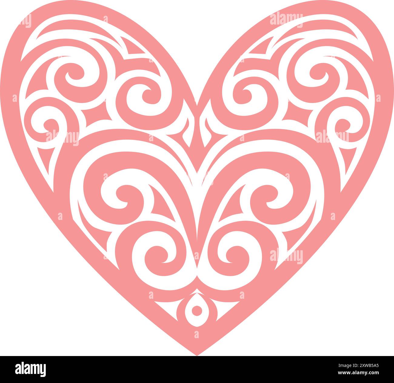 Forma a cuore con ornamenti decorativi. Icona d'amore rosa Illustrazione Vettoriale