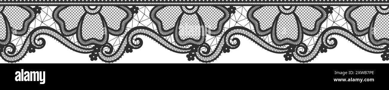 Ornamento floreale in pizzo. Bordo senza cuciture con motivo decorativo Illustrazione Vettoriale