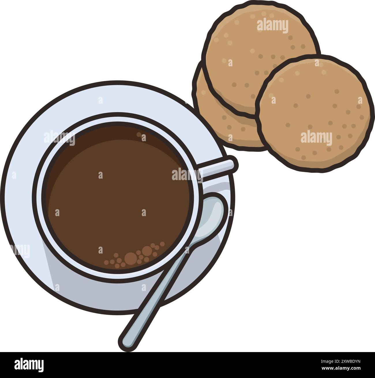 Tazza di caffè e biscotti a base di zucchero con vista ad angolo alto, illustrazione vettoriale isolata per lo Sugar Cookie Day il 9 luglio Illustrazione Vettoriale