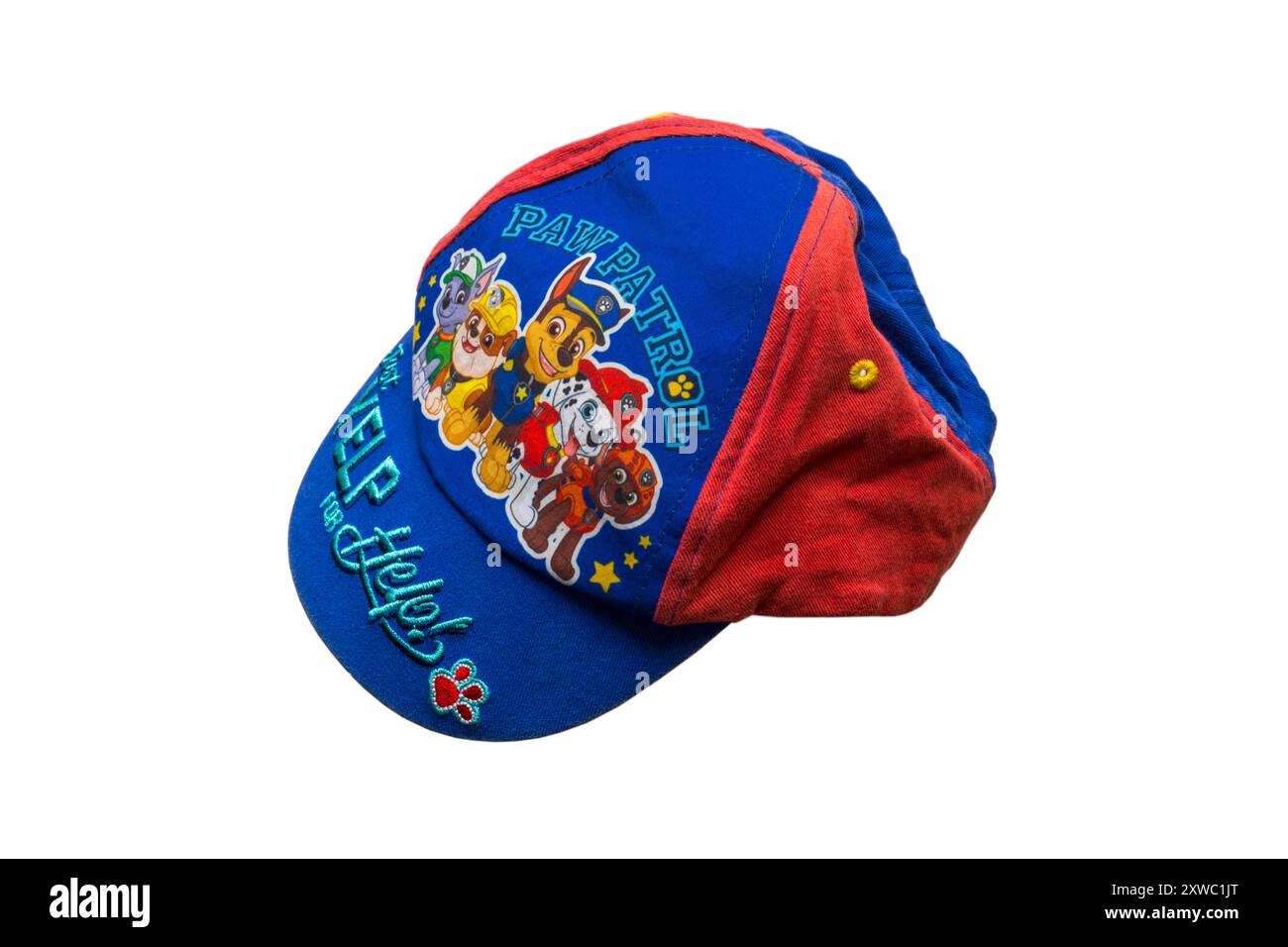 Paw Patrol Just Yelp per aiutare il cappellino da baseball isolato su sfondo bianco Foto Stock