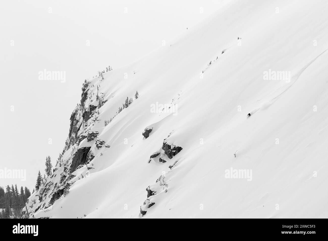 Una sciatrice donna ottiene per la prima volta il No Name Face nel Jackson Hole Mountain Resort Backcountry, Wyoming. Foto Stock