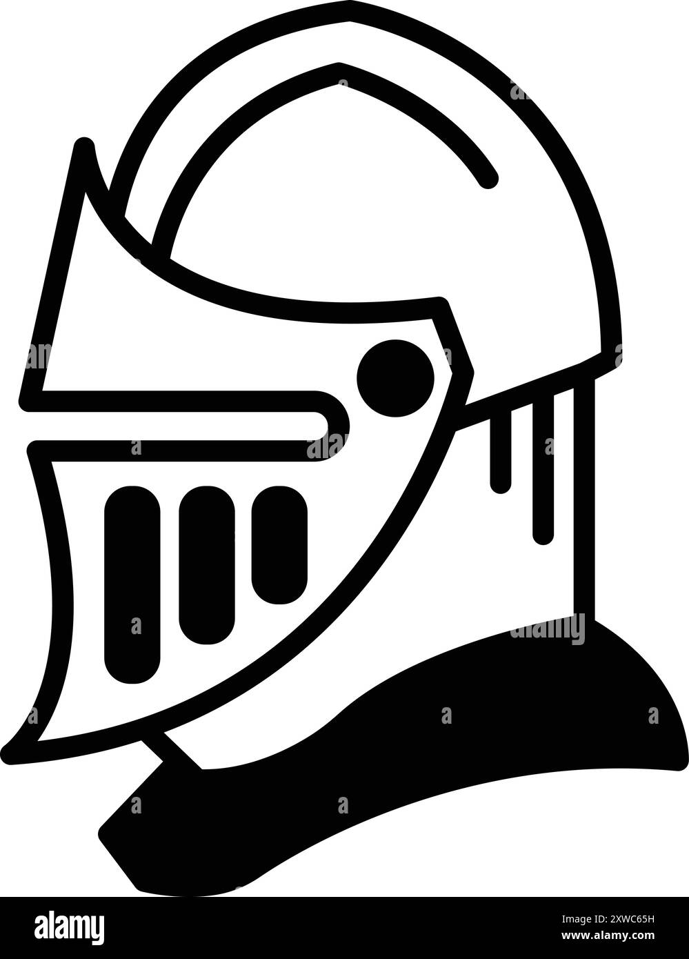 Un casco da cavaliere con uno scudo. Il casco è bianco e nero Illustrazione Vettoriale