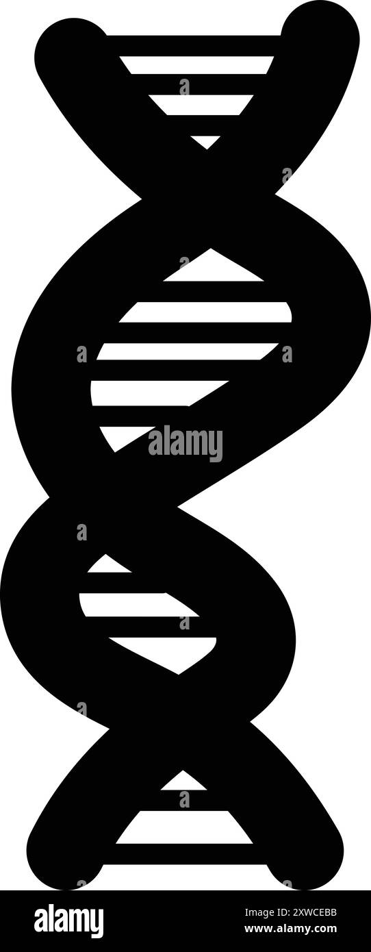 Un'immagine in bianco e nero di un filamento di DNA. L'immagine è semplice e minimalista, con particolare attenzione alla struttura del DNA. Lo schema di colori in bianco e nero A. Illustrazione Vettoriale