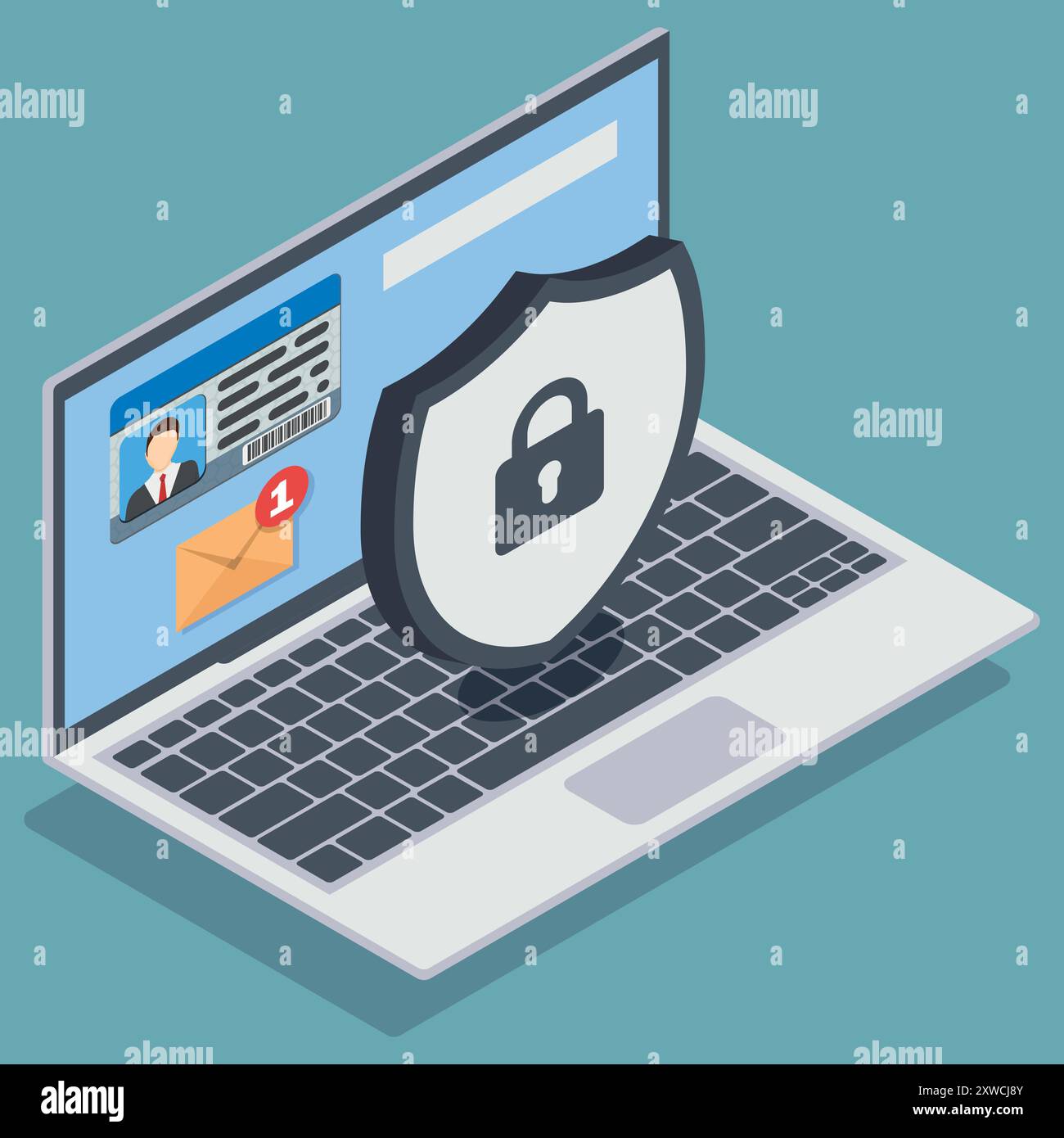 Concetto di protezione dei dati su laptop. Schermatura con blocco sul computer. Illustrazione vettoriale. EPS 10. Illustrazione Vettoriale