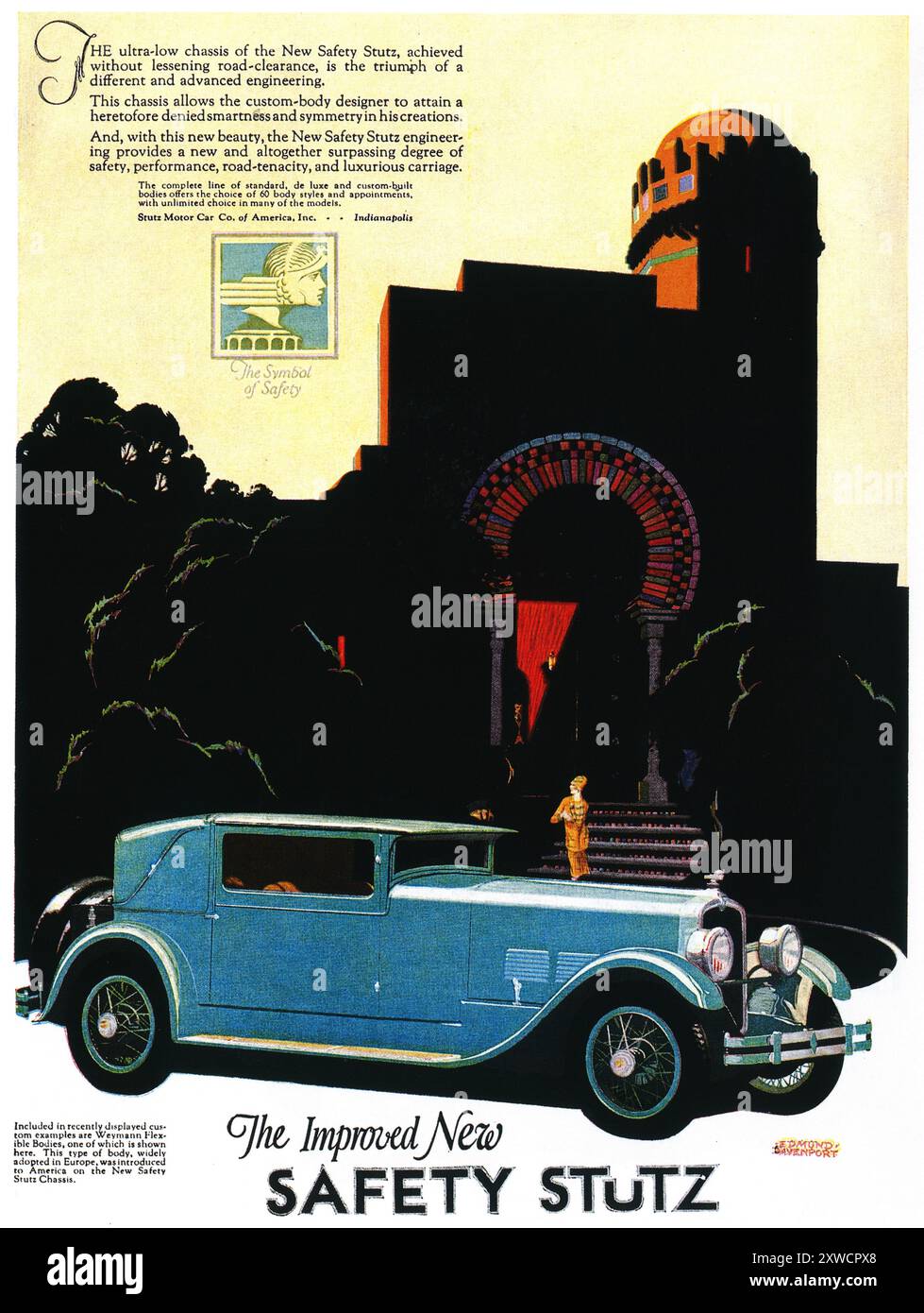 1927 annuncio Stutz Car con Art di Edmund Davenport - "la nuova sicurezza migliorata" Foto Stock