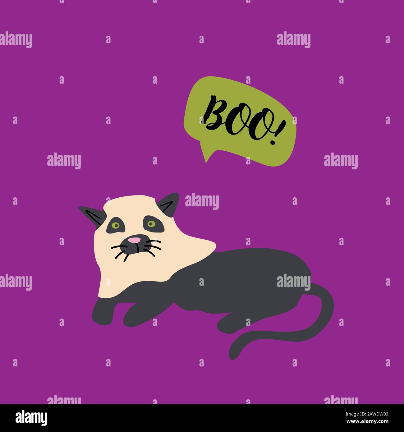 Animale domestico di Halloween in costume da fantasma. Simpatico adesivo per biglietto d'auguri. Illustrazione Vettoriale