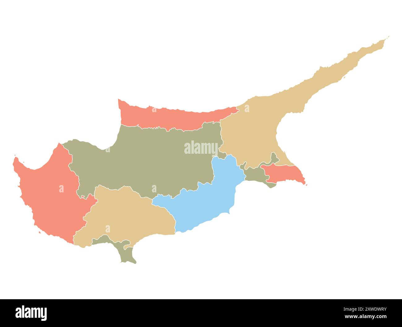 Mappa di Cipro per regione in colori diversi. Illustrazione vettoriale. Illustrazione Vettoriale