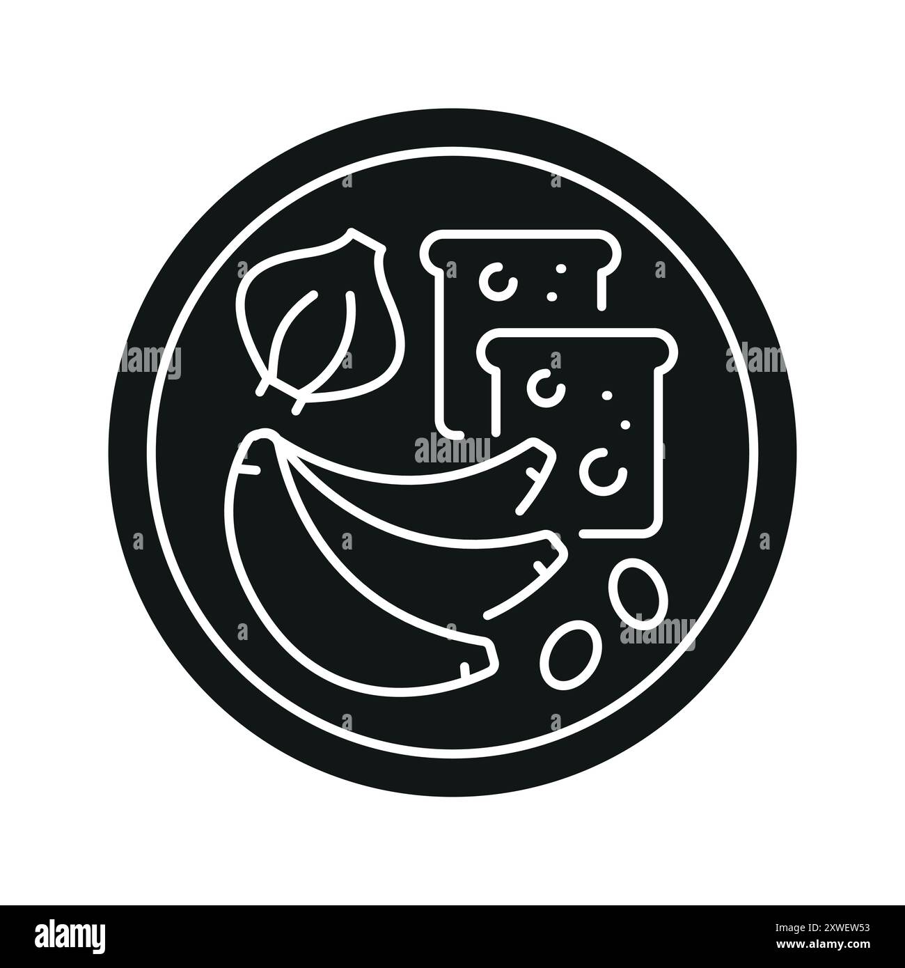 Icona nera della linea Prebiotic Products. Banana, pane, aglio. Firma per pagina Web, app mobile, pulsante, logo. Pulsante isolato vettore. Traccia modificabile. Illustrazione Vettoriale
