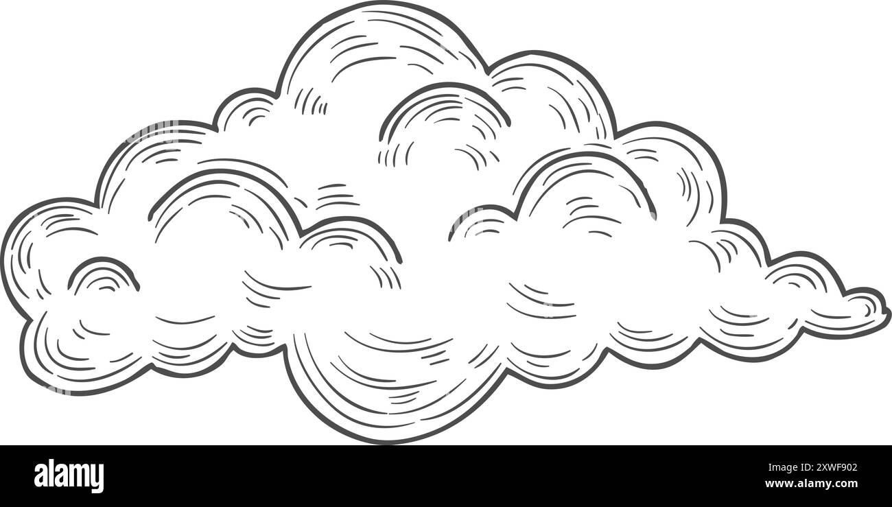 Incisione su cloud. Elemento cielo disegno inchiostro Illustrazione Vettoriale