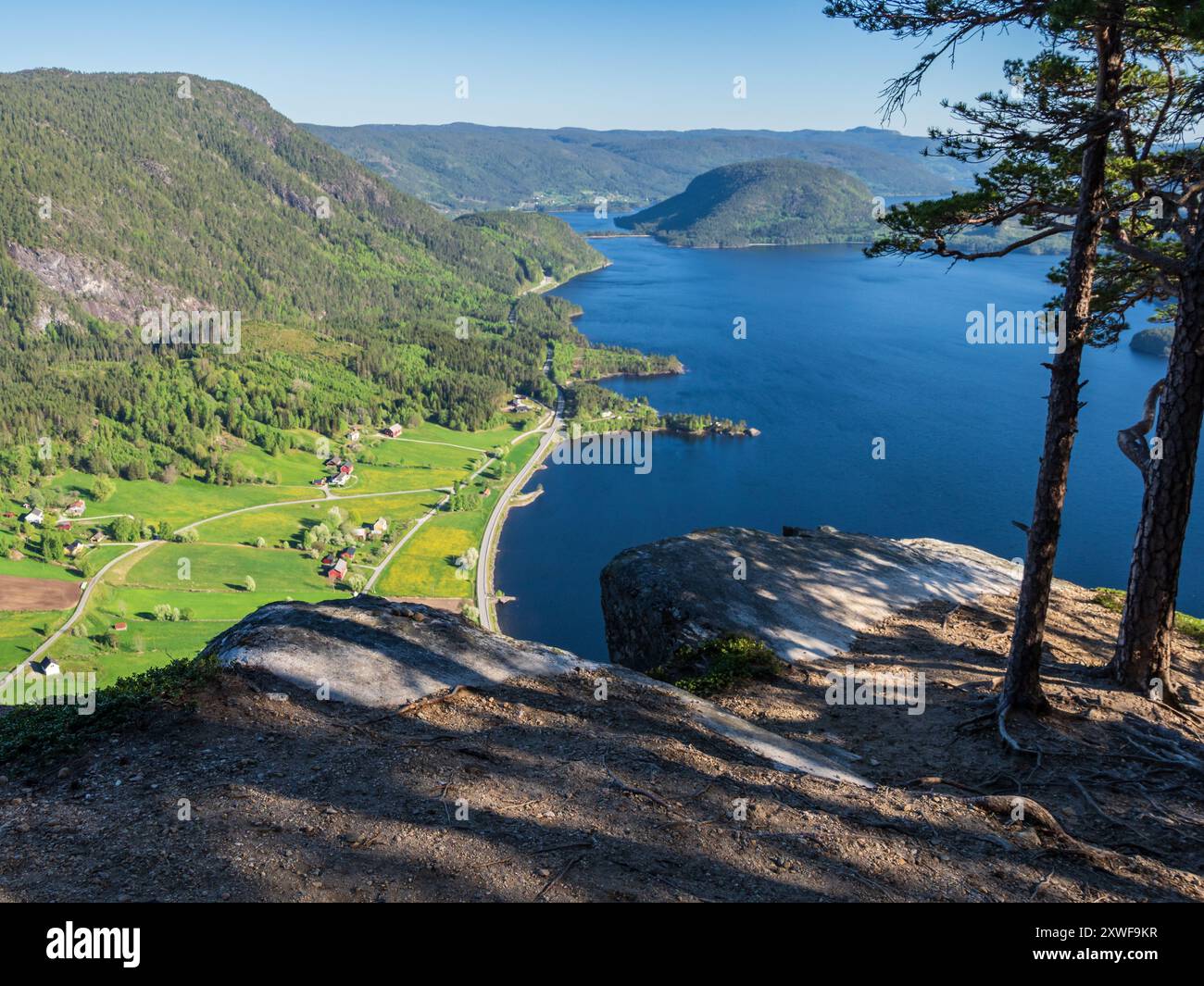 Punto panoramico Oernenapen sopra il Bygdlandsfjord, la valle di Setesdal, Norvegia Foto Stock