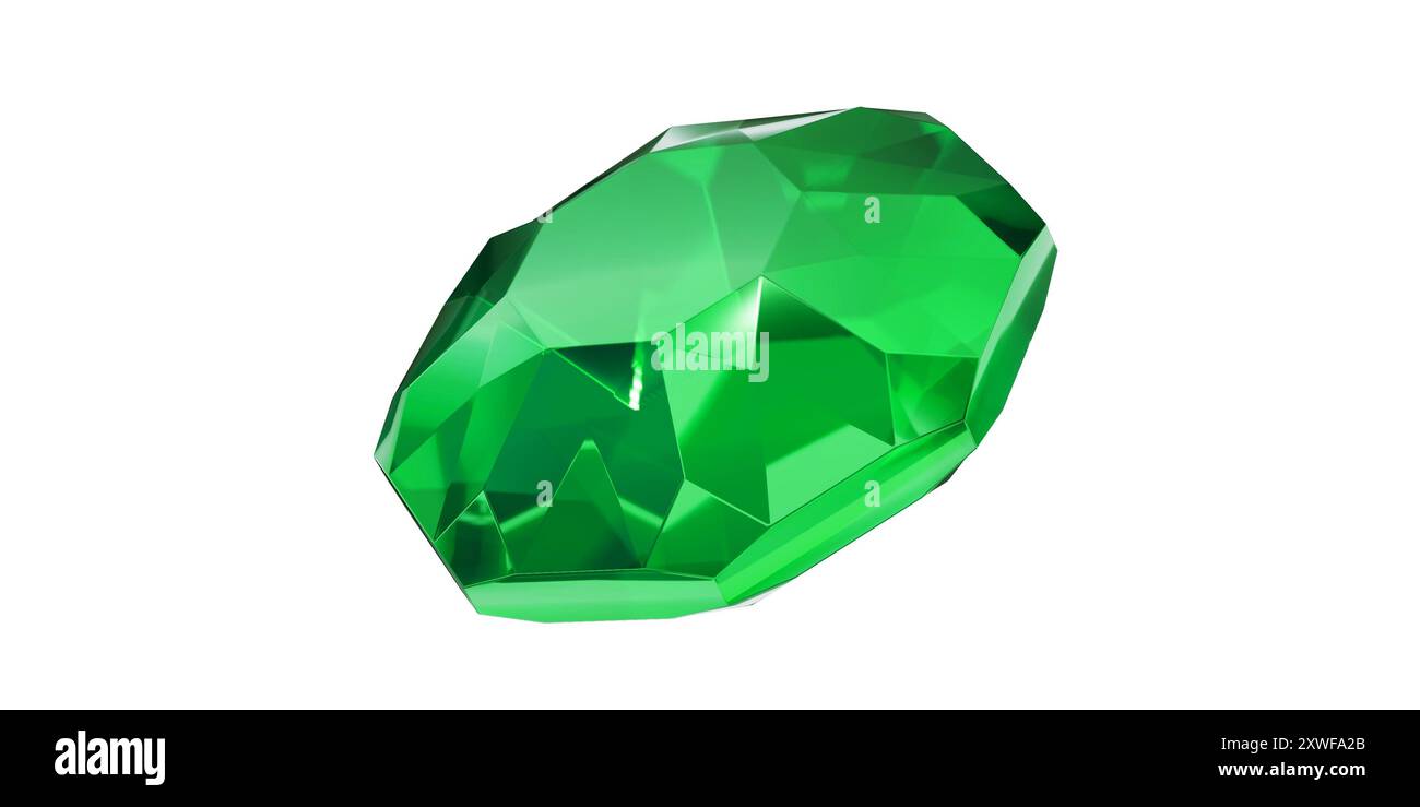 Gemma di smeraldo su sfondo trasparente, isolato con diamante verde gemma. Foto Stock