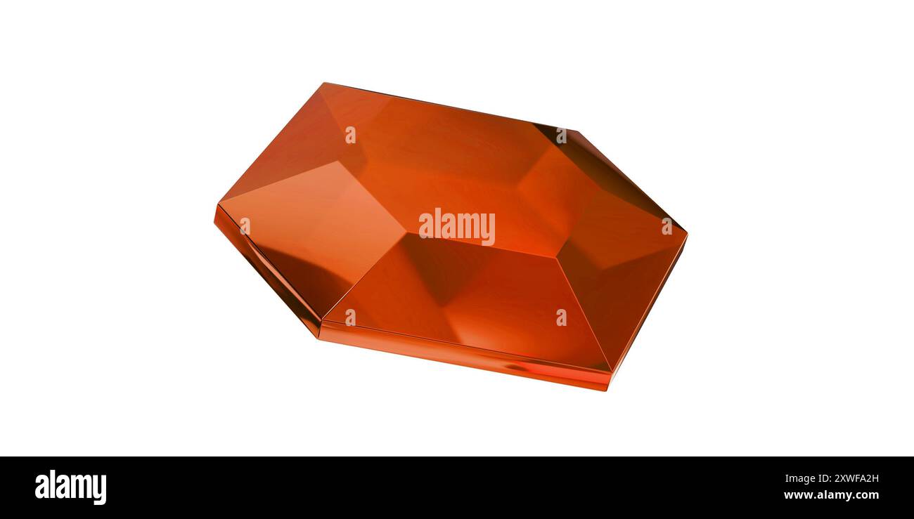 Gemma ambra su sfondo trasparente, isolata con diamante in pietra preziosa arancione. Foto Stock