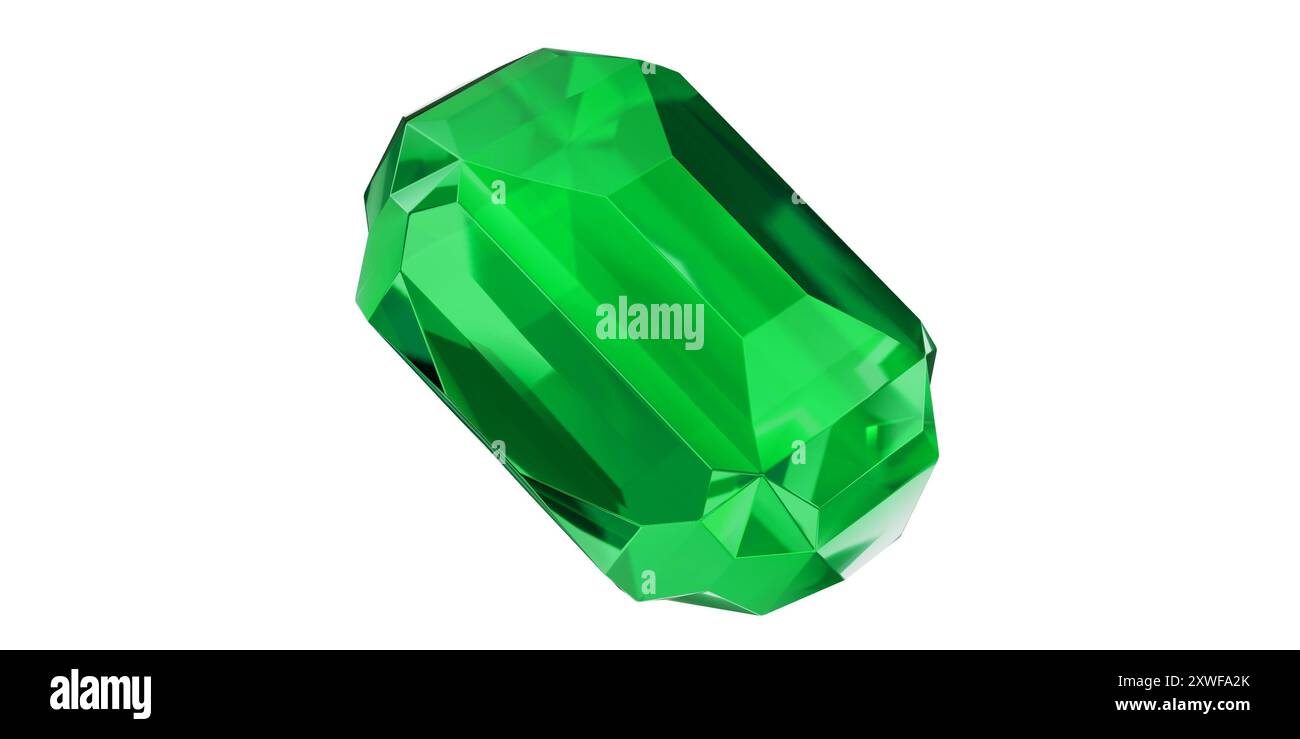 Gemma di smeraldo su sfondo trasparente, isolato con diamante verde gemma. Foto Stock