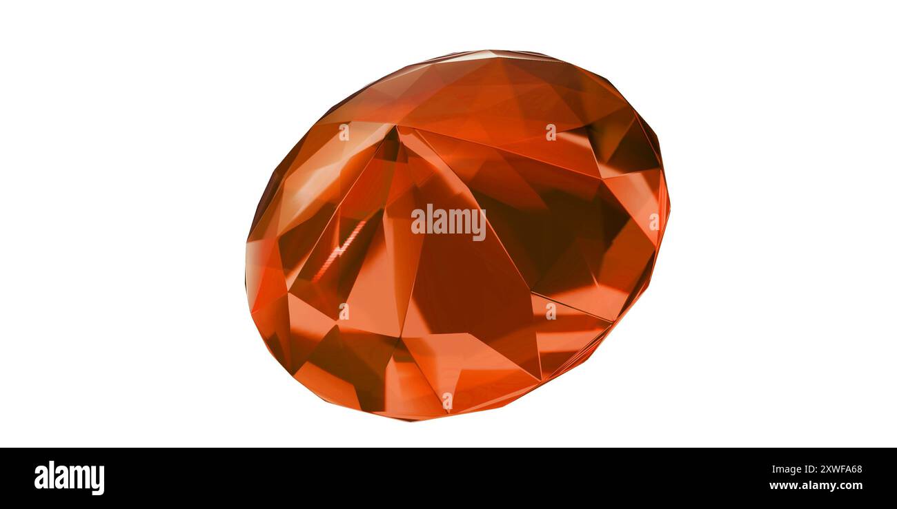 Gemma ambra su sfondo trasparente, isolata con diamante in pietra preziosa arancione. Foto Stock