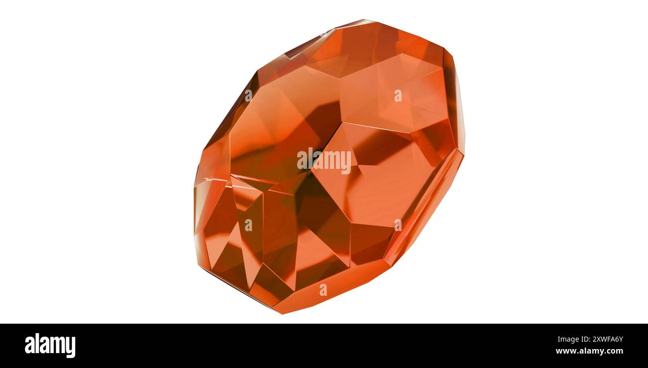 Gemma ambra su sfondo trasparente, isolata con diamante in pietra preziosa arancione. Foto Stock