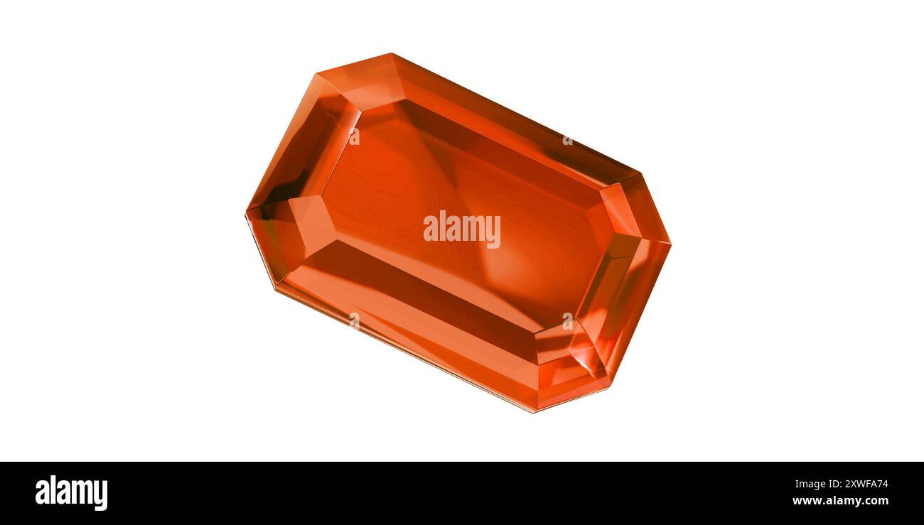 Gemma ambra su sfondo trasparente, isolata con diamante in pietra preziosa arancione. Foto Stock