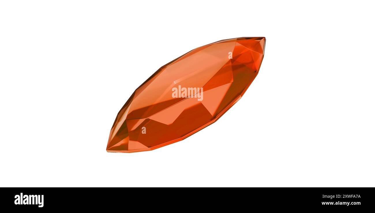 Gemma ambra su sfondo trasparente, isolata con diamante in pietra preziosa arancione. Foto Stock