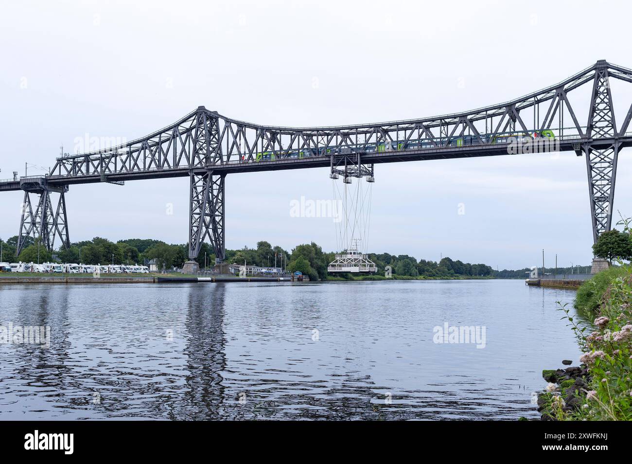 Ponte ferroviario, ponte di trasporto, canale Kiel, Rendsburg, Schleswig-Holstein, Germania Foto Stock