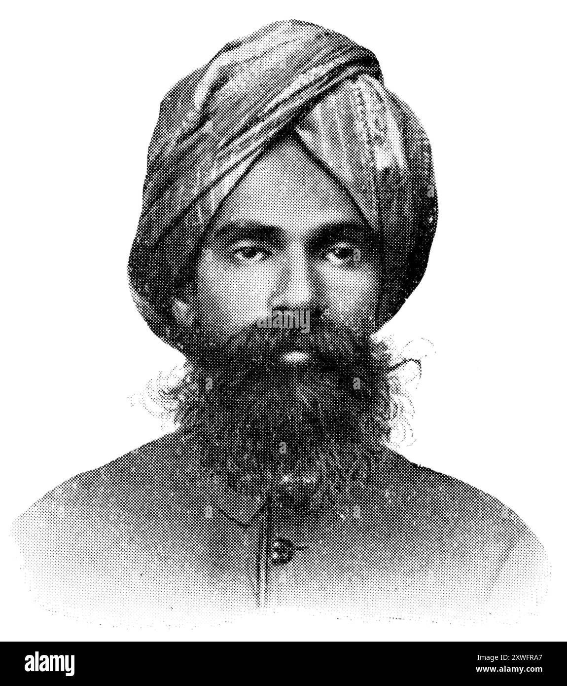 Popoli asiatici. Ritratto di un Sikh. Pubblicazione della "Meyers encyclopedia", Vol. 7, Lipsia, Germania, 1910. Foto Stock