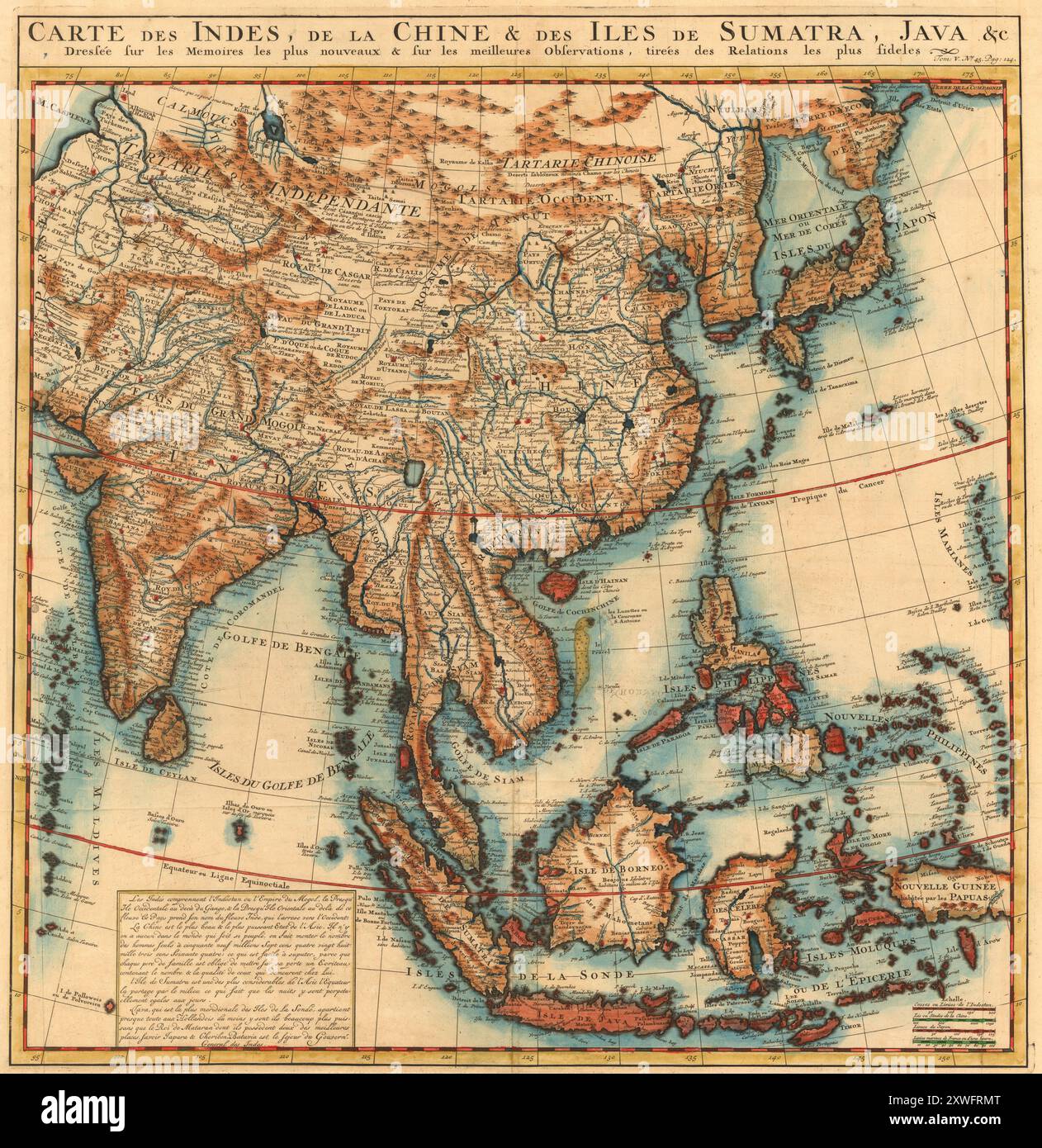 Vintage Illustrated Map, Map of India, China Sumatra, Java, ecc. di Henri Abraham Chatelain, 1732 Foto Stock