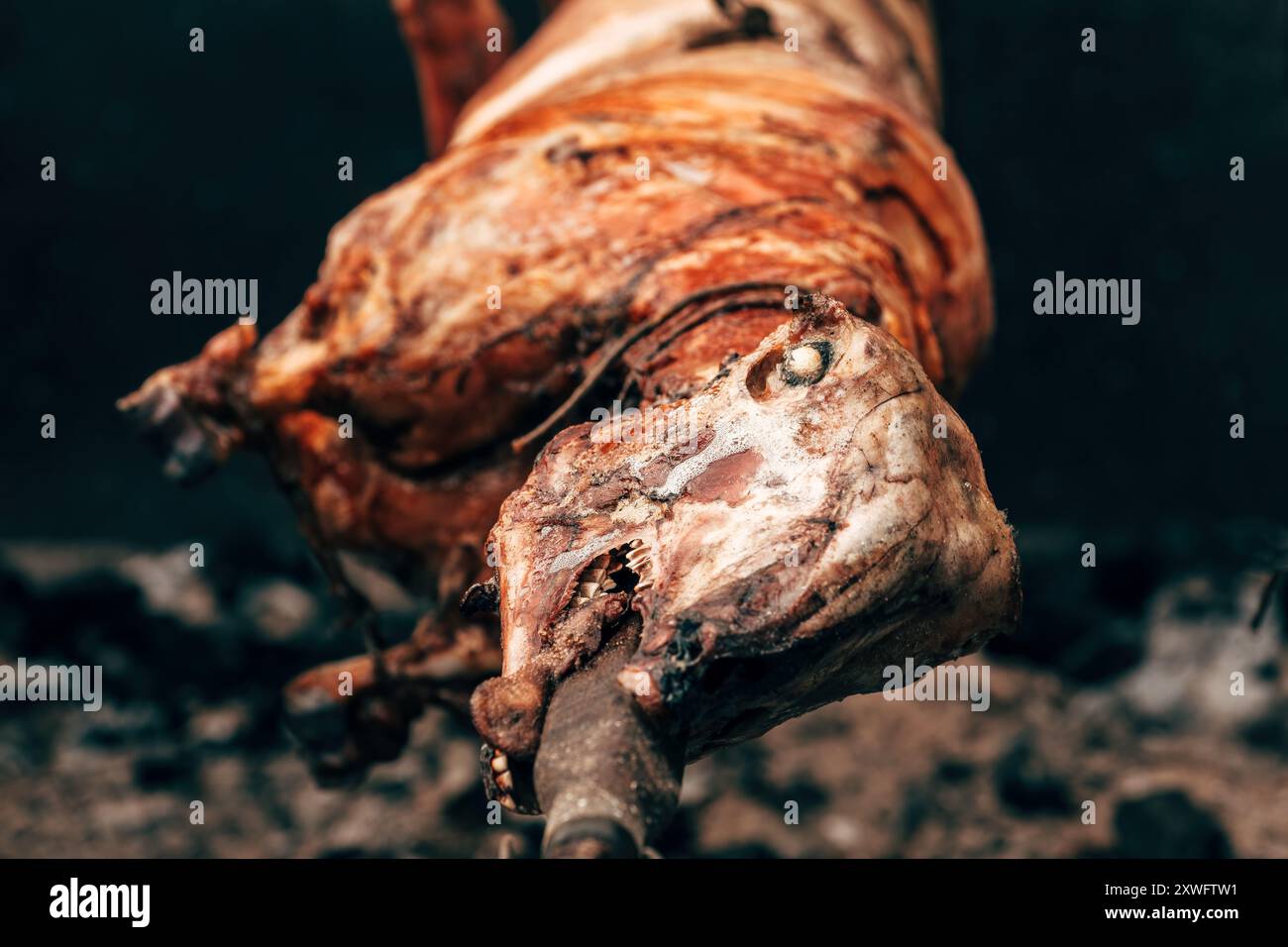 Sputate l'agnello arrosto nel tradizionale festival all'aperto, focus selettivo Foto Stock