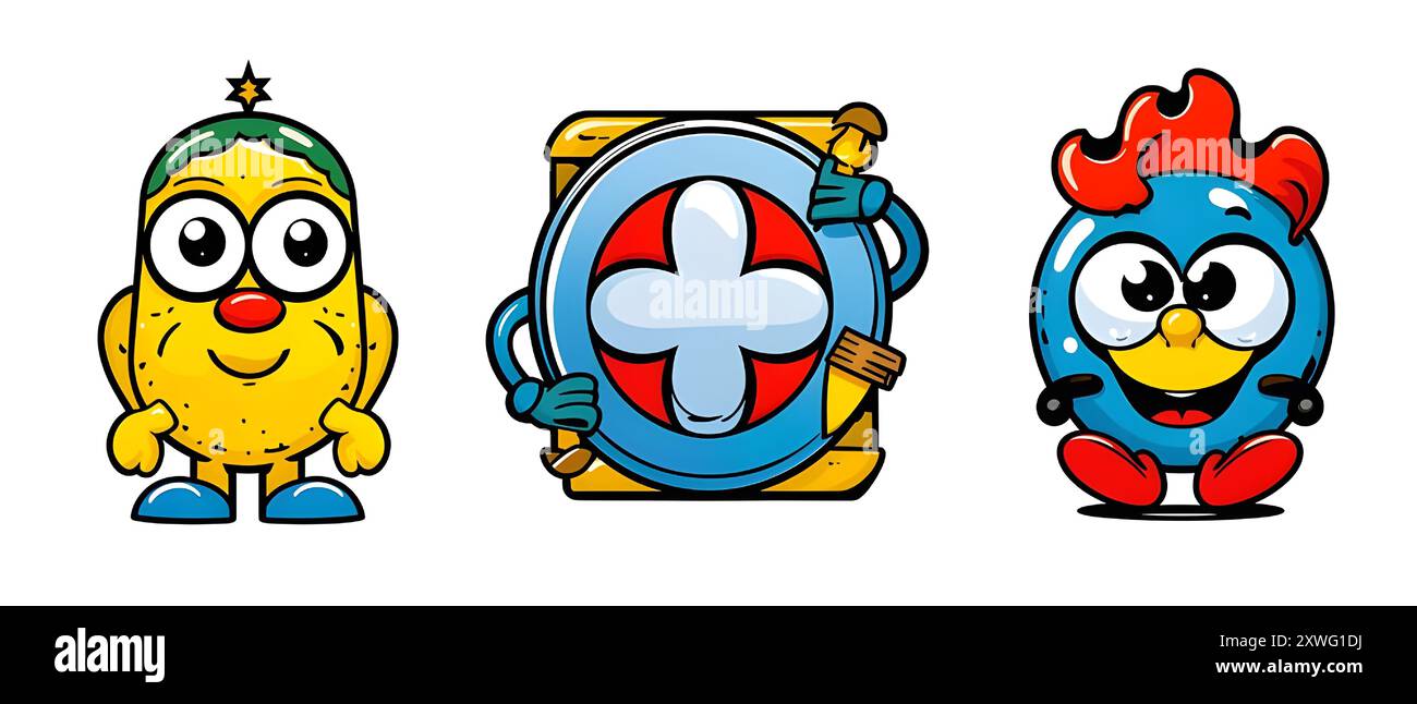 Tre personaggi dei fumetti con personalità uniche Illustrazione Vettoriale