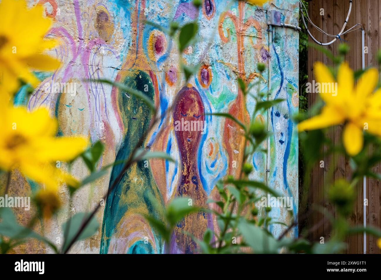 Colorata Street art nel quartiere Freetown Christiania di Copenaghen Foto Stock