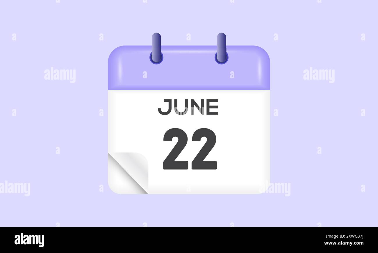 22 giugno - calendario e calendario. Promemoria icona Calendario giornaliero. Illustrazione vettoriale. Illustrazione Vettoriale