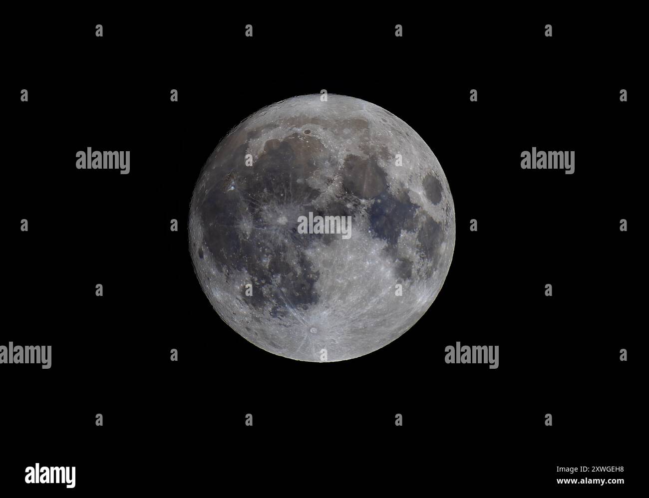 Una Blue Sturgeon Supermoon piena di luce nel cielo notturno sopra il Canada su uno sfondo nero 19 agosto 2024. Foto Stock