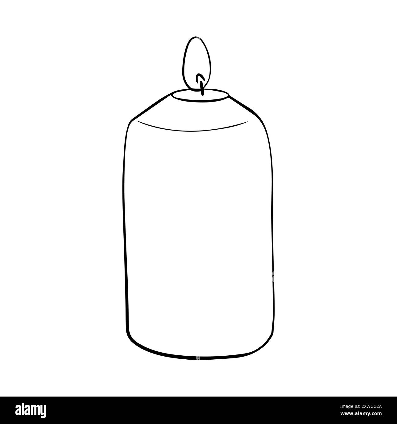 Candela a cera vettoriale su sfondo isolato. Illustrazione a lume di candela disegnata a mano in stile art di linea dipinta con inchiostri neri. Schizzo di contorno semplice per un'atmosfera accogliente Illustrazione Vettoriale