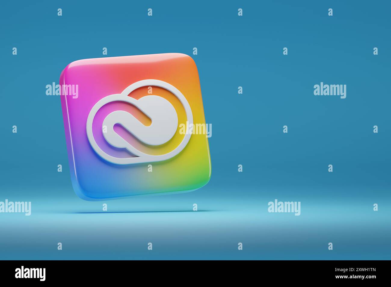 Logo tridimensionale Adobe Creative Cloud con spazio di copia. illustrazione 3d. Foto Stock